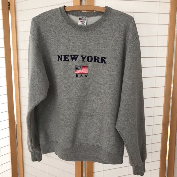 NEW YORK grey 50/50 sweatshirt USA Flag Sz Medium - Picture 1 of 11